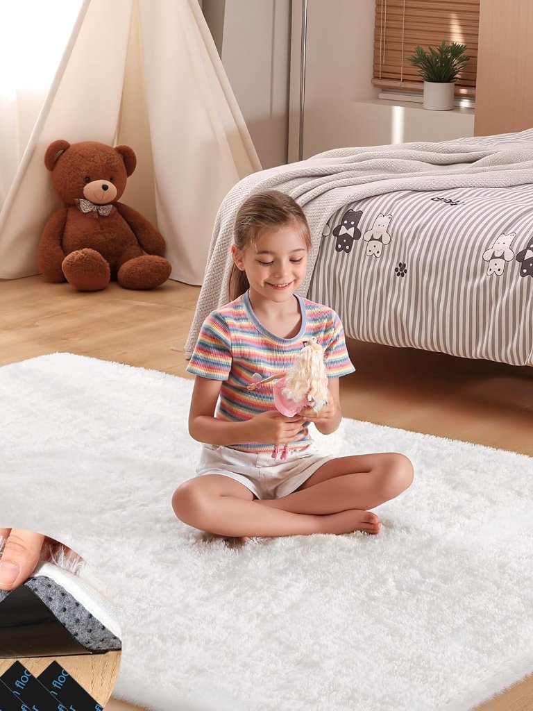 4x6 Cream White Rugs For Bedroom Living Room, Fluffy Small Area Rug Soft Shag Ca